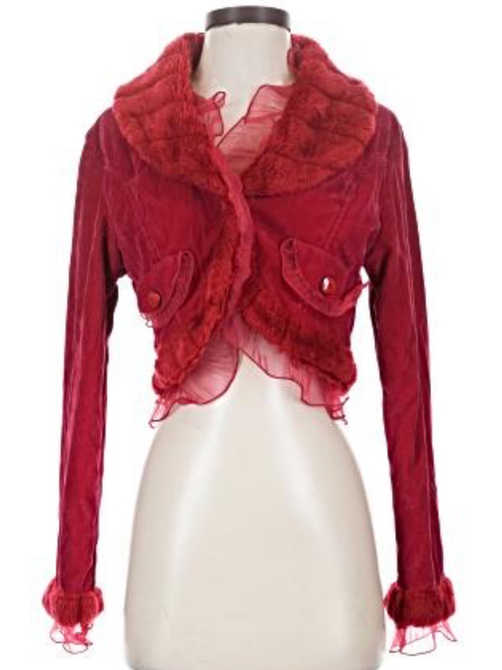 Silver Kiss Red Ruffle Crop Jacket